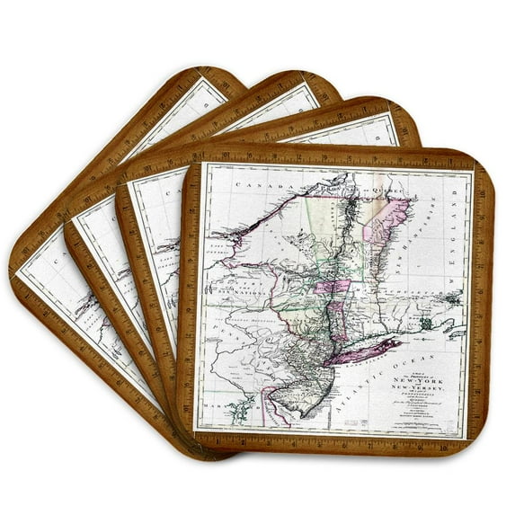 3dRose, Antique 1771 Map Of New York n New Jersey, set of 4 Coasters - Soft