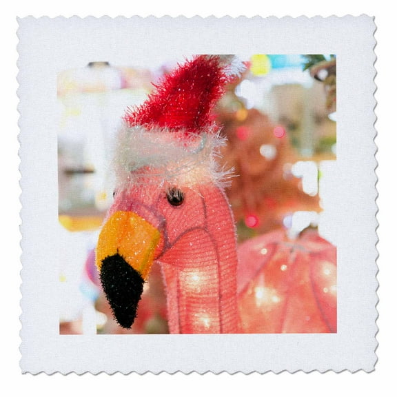 3dRose, Antique Pink Flamingo with Santa hat, Palm Springs, California, USA., 12x12 inch quilt square