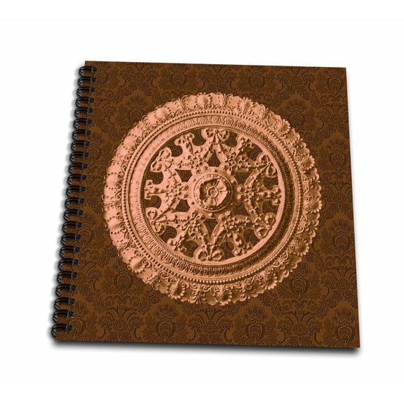 3dRose, Antique bronze ornate vintage architectural element on warm chocolate damask background, Drawing Book 8 x 8 inch