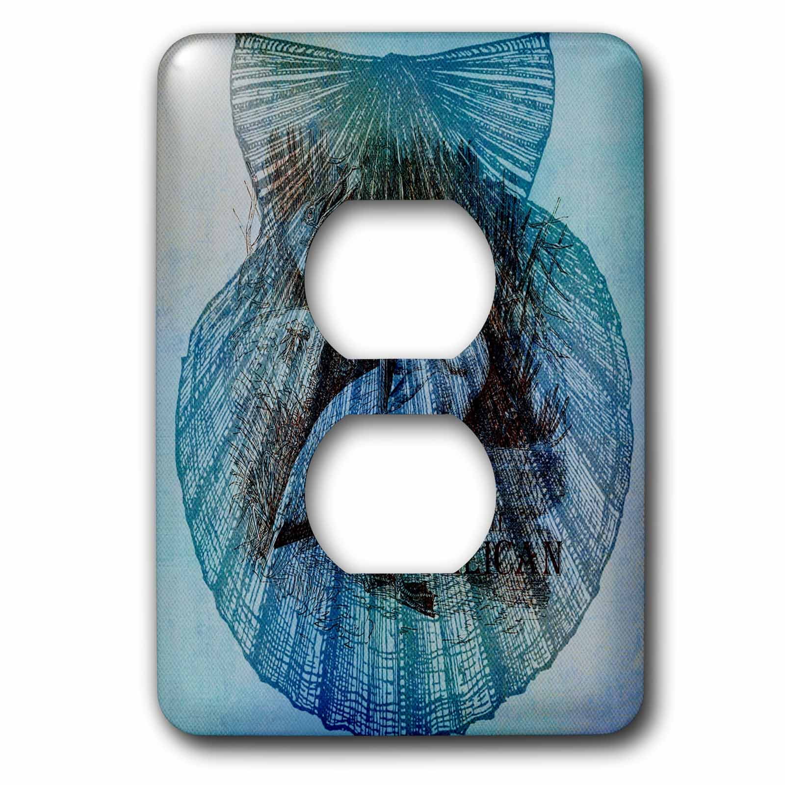 3dRose, Aqua Pelican in a Seashell Beach Theme Art, 2 plug outlet cover
