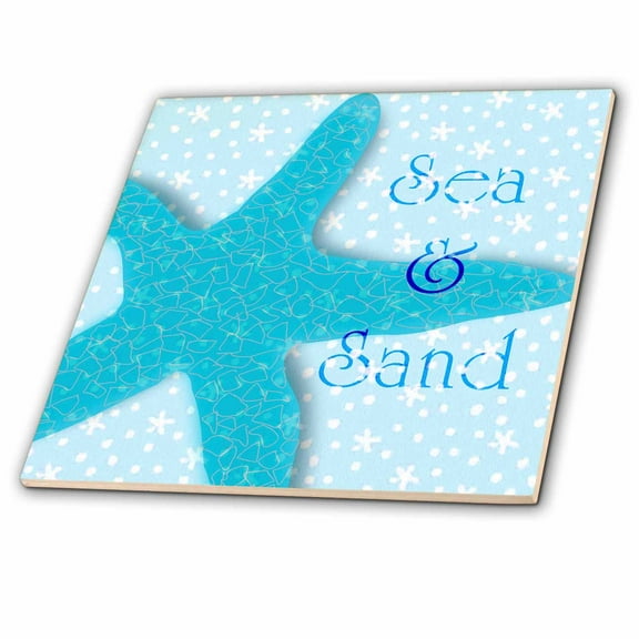 3dRose, Aqua Sea and Sand Starfish - Beach themed Ocean Art, 4 Inch Ceramic Tile