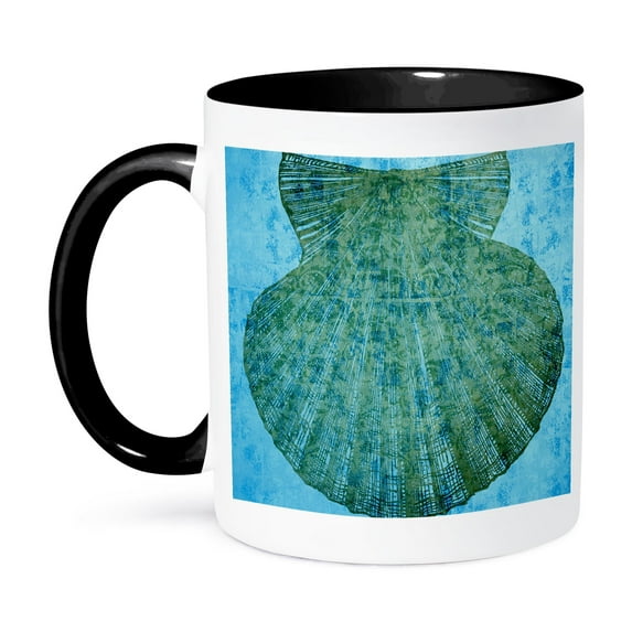 3dRose, Aqua Shell - Beach Themed Art, 11oz Two-Tone Black Mug