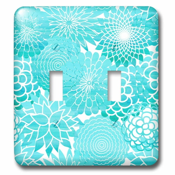 3dRose, Aqua and Turquoise Abstract Flower Pattern on White, double toggle switch