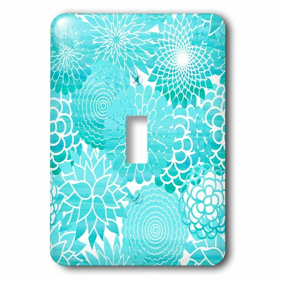 3dRose, Aqua and Turquoise Abstract Flower Pattern on White, single toggle switch