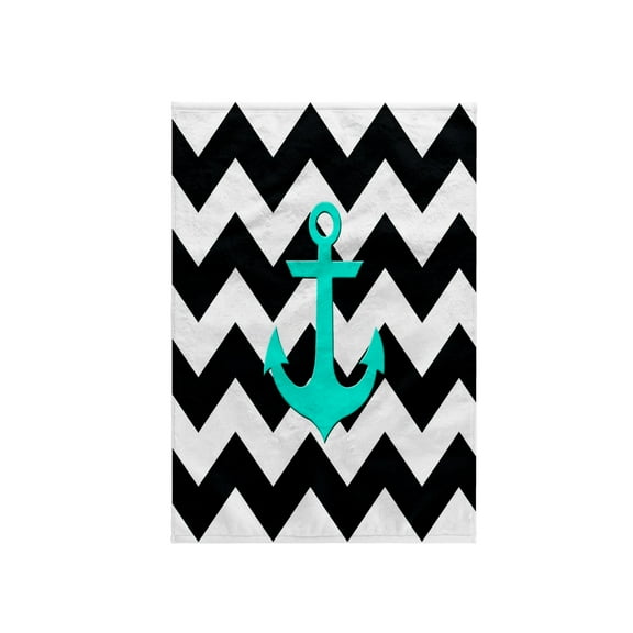 3dRose, Aqua blue anchor with black and white chevron pattern, 15x22 Hand Towel