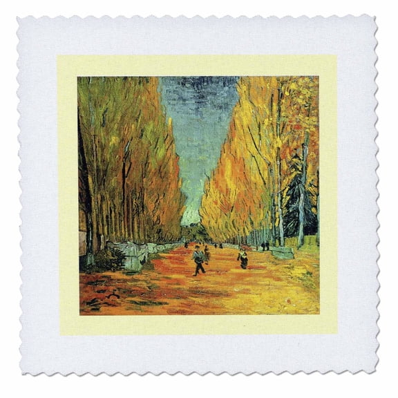 3dRose, Aqua n Yellow Framed Van Gogh Landscape, 6x6 inch quilt square
