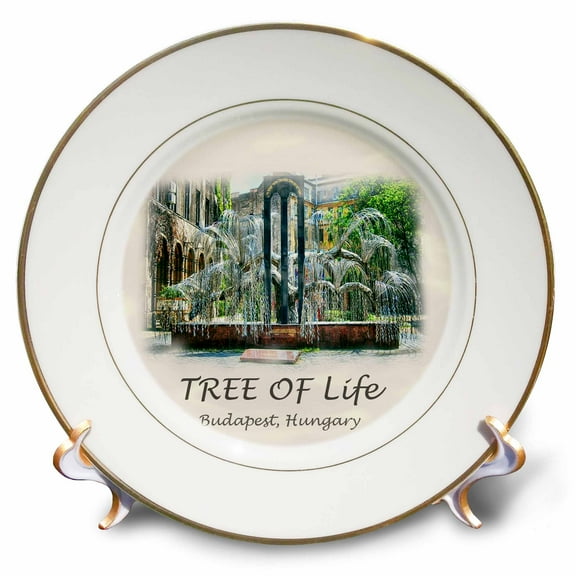 3dRose, Aquarelle Painting of Tree of Life Memorial in Budapest, Hungary, 8 inch Porcelain Plate