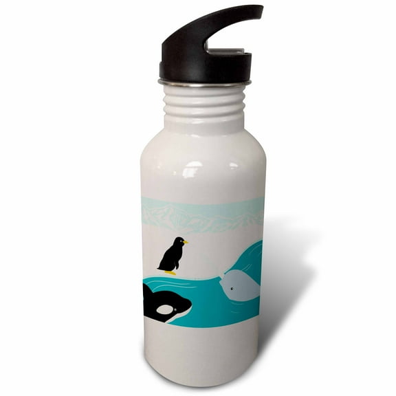 3dRose, Arctic Animals - Narwhal Penguin and Orca, Flip Straw 21oz Water Bottle