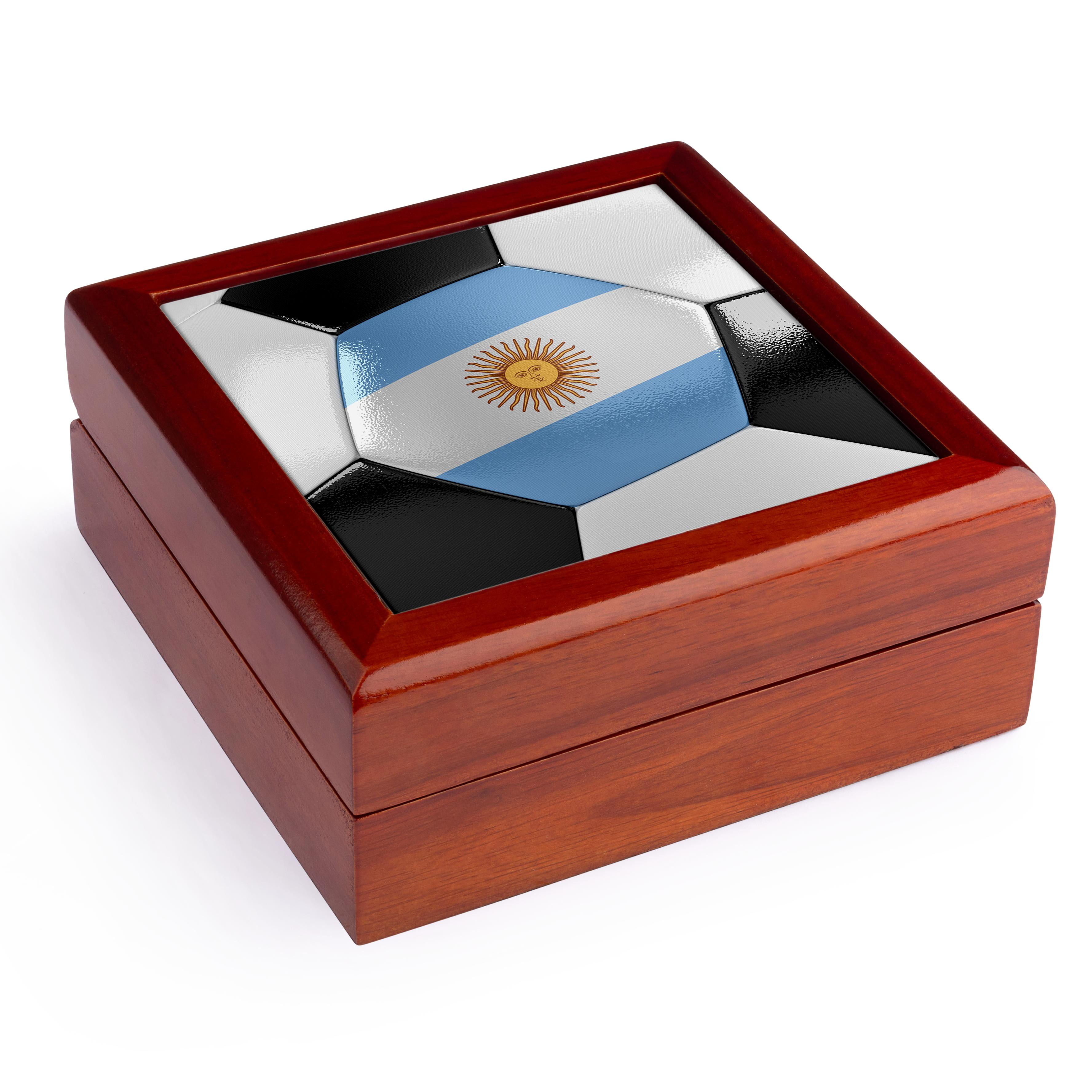 3dRose, Argentina Soccer Ball, Jewelry Box 5.5x5.5 inch with 4 inch tile