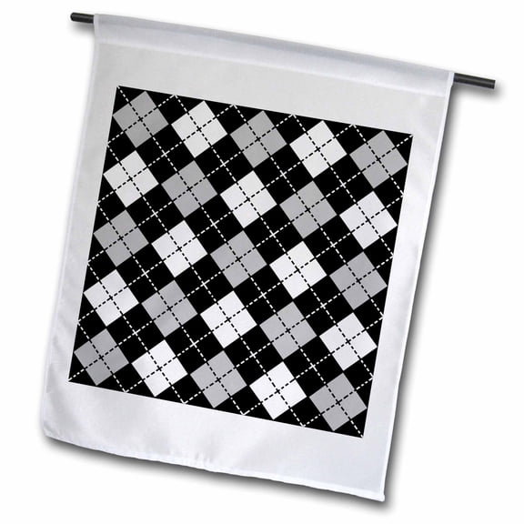 3dRose, Argyle Design Grey Black White, 12 x 18 inch Garden Flag