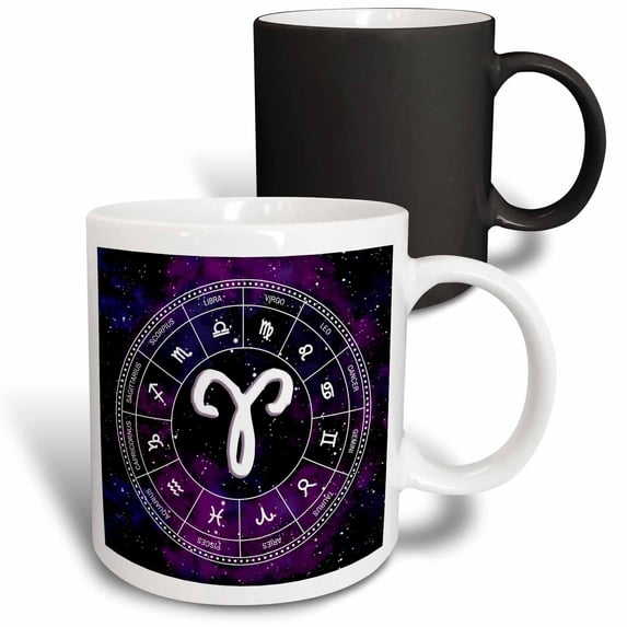 3drose, Aries Zodiac Sign Stylish Astrology Design. White Stars, Purple Space, 11oz Magic Transforming Mug
