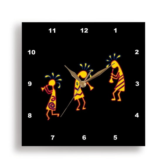 3dRose, Arizona Kokopelli Colorful Tribal Flute Players, 15x15 Wall Clock