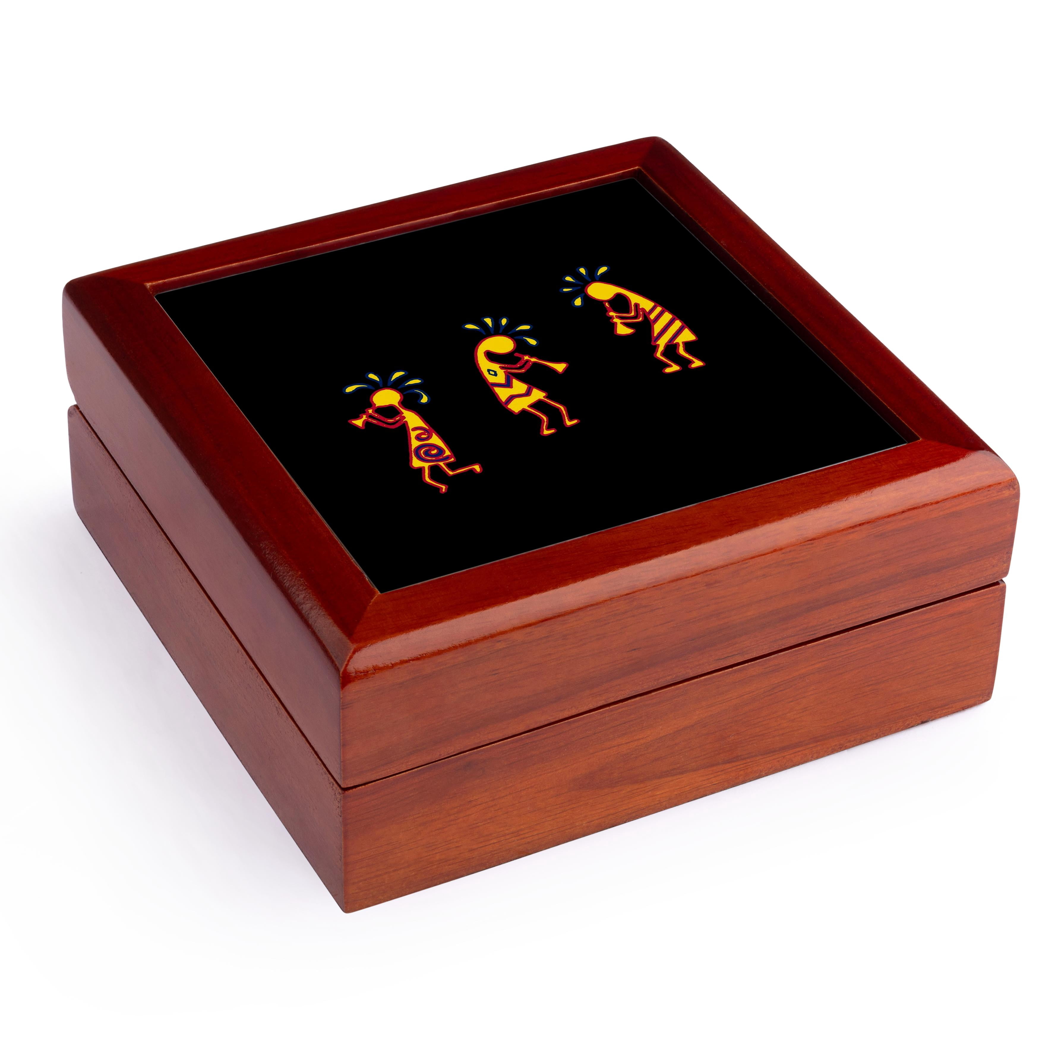3dRose, Arizona Kokopelli Colorful Tribal Flute Players, Jewelry Box 5.5x5.5 inch with 4 inch tile