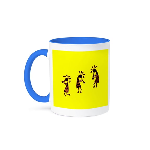 3dRose, Arizona Kokopelli Tribal Flute Players, 11oz Two-Tone Blue Mug