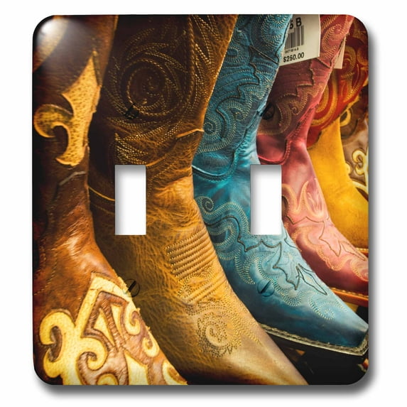 3dRose, Arizona, Old Scottsdale, Line up of new cowboy boots, double toggle switch