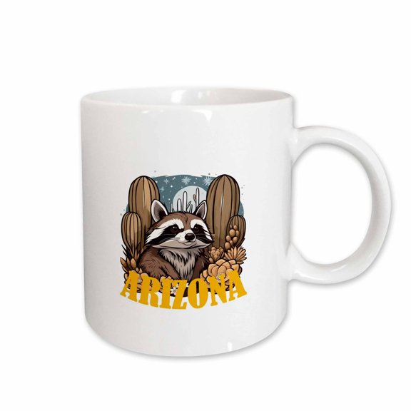 3drose, Arizona Ring-tailed Cat Surrounded by White Cacti Blossom, 15oz Mug