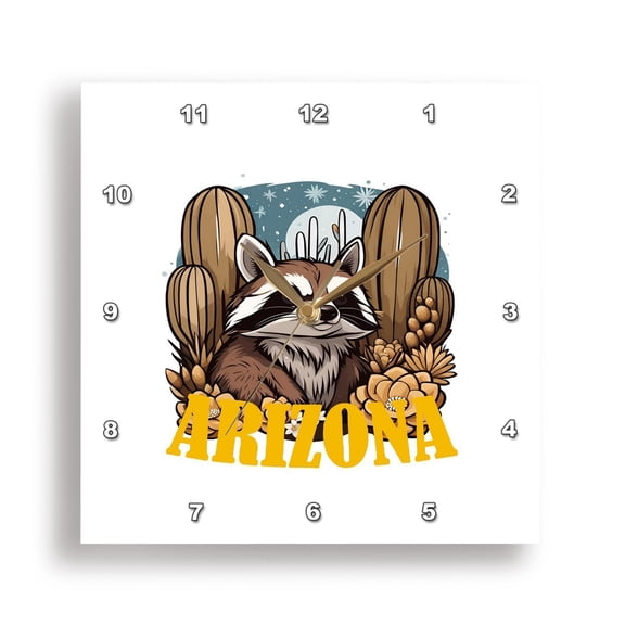 3dRose, Arizona Ring-tailed Cat Surrounded by White Cacti Blossom, 15x15 Wall Clock