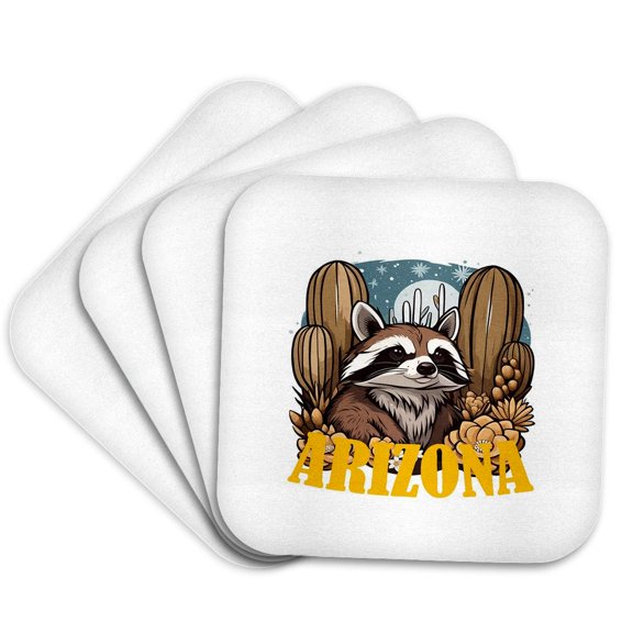 3drose, Arizona Ring-tailed Cat Surrounded by White Cacti Blossom, Set of 4 Coasters - Soft