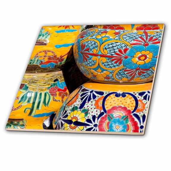 3dRose, Image of traditional hand-painted Mexican pottery. Arizona, Tucson, Tubac., 12 Inch Ceramic Tile