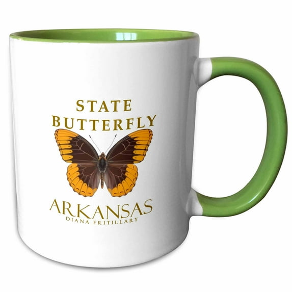 3drose, Arkansas Diana Fritillary Butterfly Design, 11oz Two-tone Green Mug