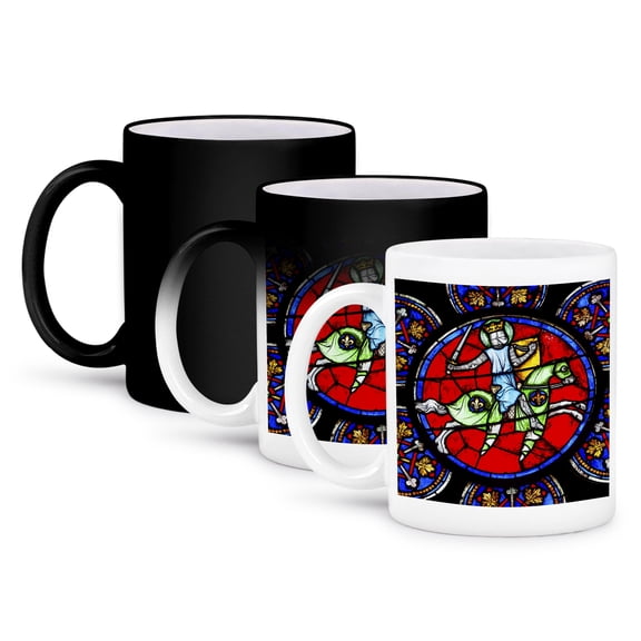 3dRose, Armed Knight Sword stained glass, Notre Dame, Paris, France., 11oz Magic Transforming Mug
