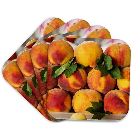 3drose, Armenia, Yerevan. Farmers Market. Peaches., Set of 4 Coasters - Soft