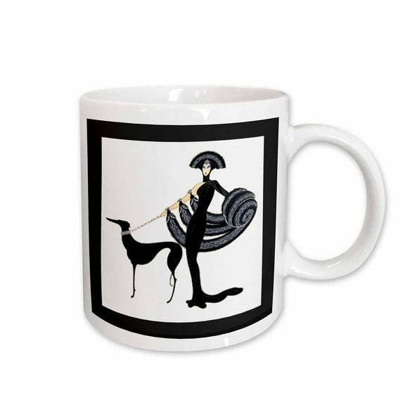3drose, Art Deco Lady with Dog, 11oz Mug