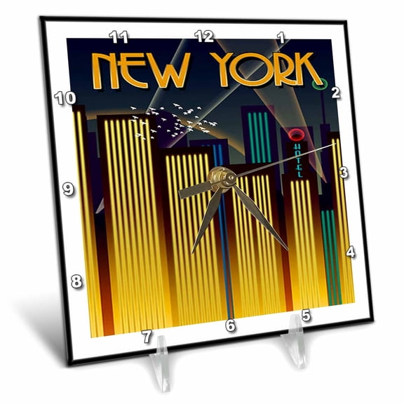 3dRose, Art Deco New York Poster, 6x6 Desk Clock