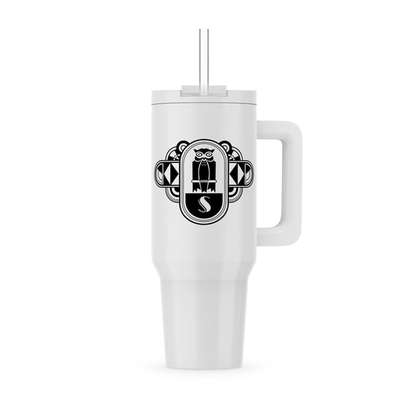 3dRose, Art Deco Owl Monogram Letter S- Black on White, 40oz Tumbler