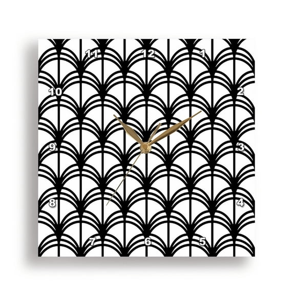 3dRose, Art Deco Style Shell Seamless Pattern Black Accent On White, 15x15 Wall Clock