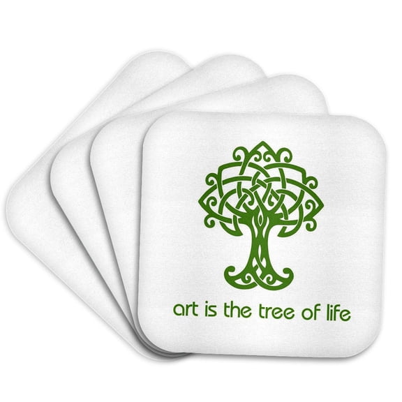 3drose, Art Is the Tree of Life Quote Tree of Life Celtic Art Knot, Set of 4 Coasters - Soft