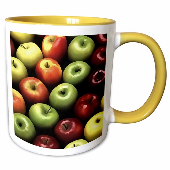 3drose, Artistic Red and Green Apples Arranged in a Pattern, 11oz Two-tone Yellow Mug