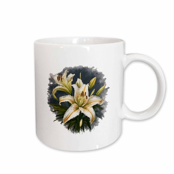3drose, Artistic White Lilies Vector Design, 11oz Mug