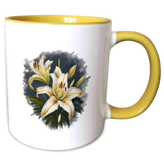 3drose, Artistic White Lilies Vector Design, 11oz Two-tone Yellow Mug