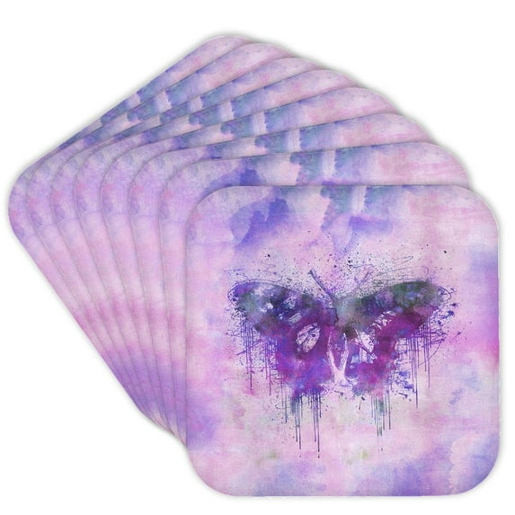 3drose, Artsy Butterfly Illustration in Pink and Purple, Set of 8 Coasters - Soft