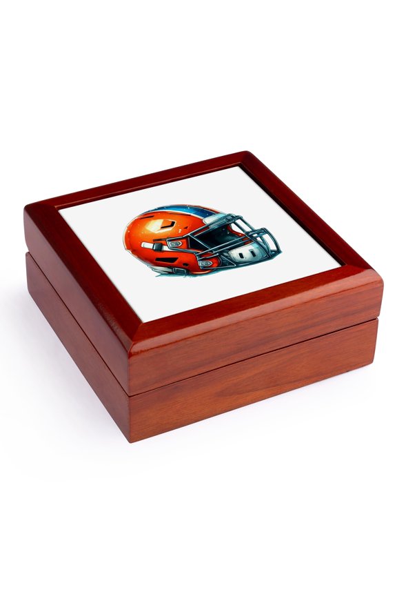 , Artsy image of a football helmet of red and blue colors sport gift, Jewelry Box 5.5x5.5 inch with 4 inch tile
