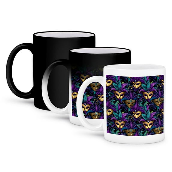 3drose, Artsy Traditional Mardi Gras Masks and Feathers, Great Gift for All, 11oz Magic Transforming Mug