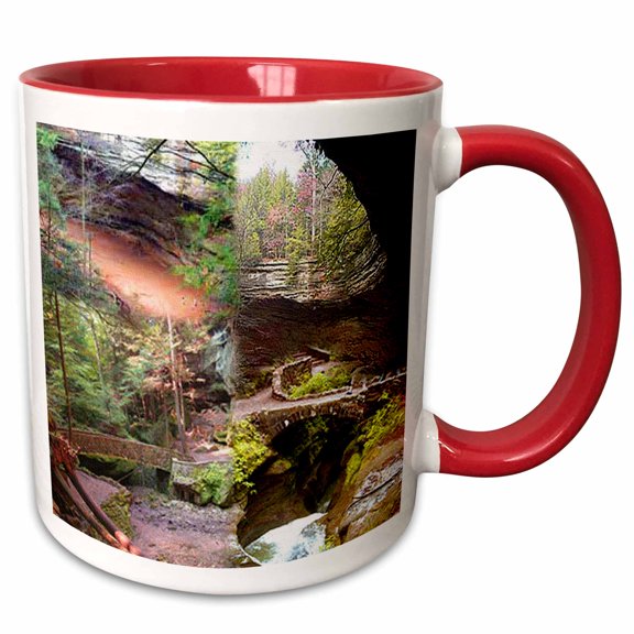 3drose, Ash Cave and Old Mans Cave in Hocking Hills State Park Collage, 11oz Two-tone Red Mug