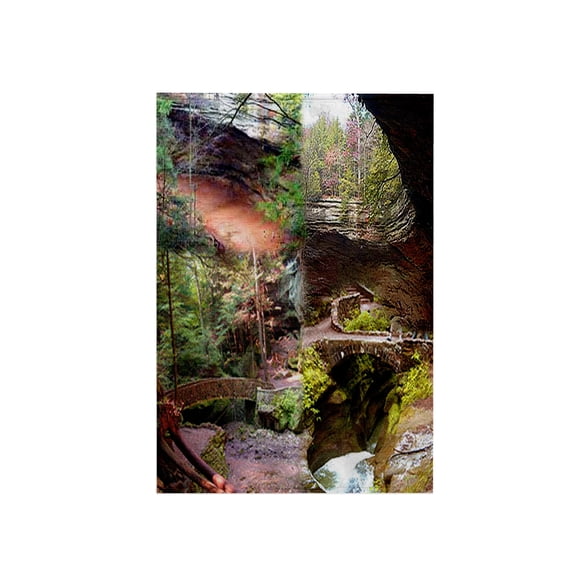 3dRose, Ash Cave and Old Mans Cave in Hocking Hills State Park Collage, 15x22 Hand Towel