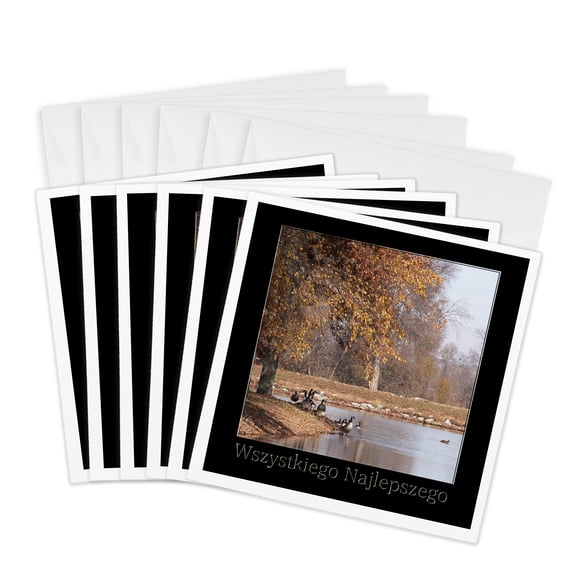 3drose, at the Lake, Wszystkiego Najlepszego, Happy Birthday in Polish, 6 Greeting Cards with Envelopes