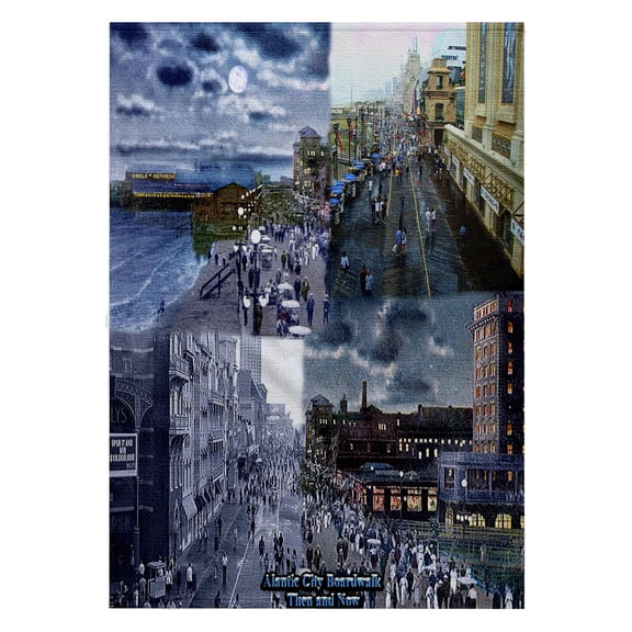 3dRose, Atlantic City Boardwalk - Then and Now, 22x30 Bath Hand Pool Towel