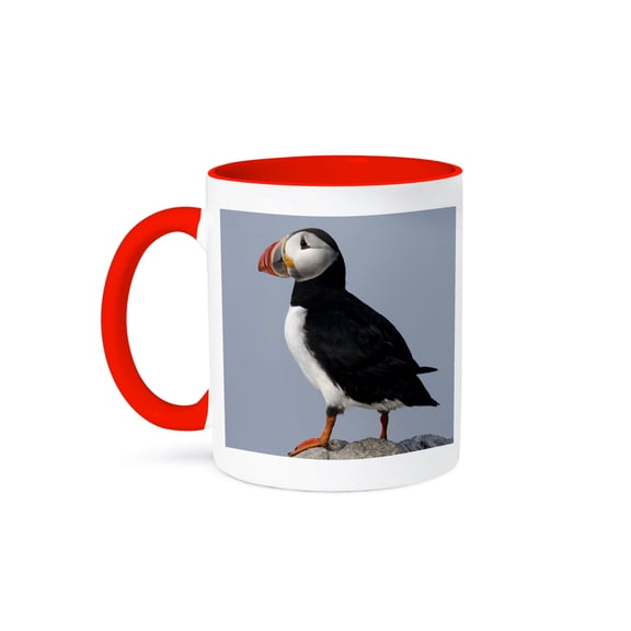 3dRose, Atlantic Puffin birds, Machias Seal Isl, ME - US20 KRS0026 - Keith and Rebecca Snell, 15oz Two-Tone Red Mug