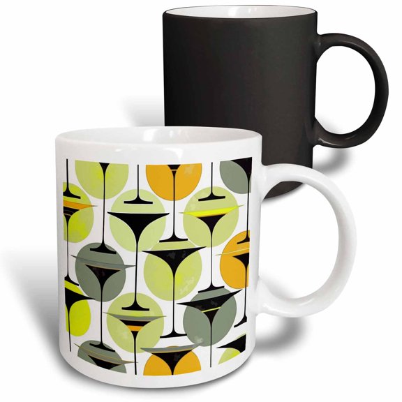 3drose, Atomic Fifties Inspired Martinis in Grey, Lime, Cream, and Yellow, 11oz Magic Transforming Mug