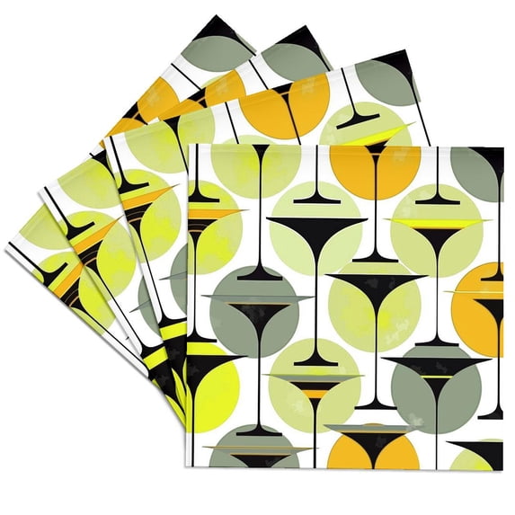 3drose, Atomic Fifties Inspired Martinis in Grey, Lime, Cream, and Yellow, Set of 4 Ceramic Tile Coasters