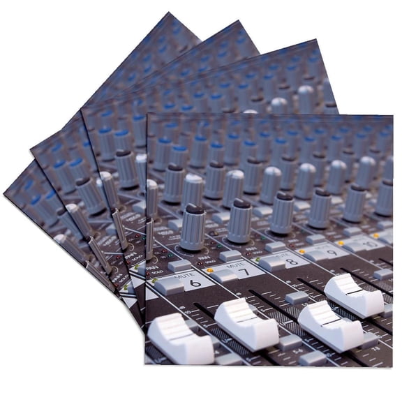 3dRose, Audio mixer board mixing engineer knobs sliders slider buttons studio recording, Set of 4 Ceramic Tile Coasters