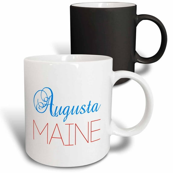 3drose, Augusta, Maine Blue, Red Text. Patriotic Home Town Design on White, 11oz Magic Transforming Mug