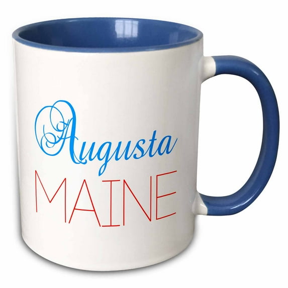 3drose, Augusta, Maine Blue, Red Text. Patriotic Home Town Design on White, 11oz Two-tone Blue Mug