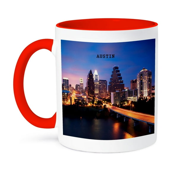 3dRose, Austin Texas, 15oz Two-Tone Red Mug