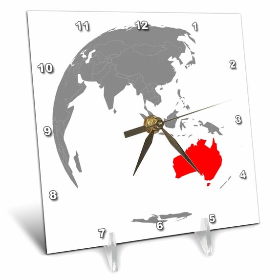 3dRose, Australia In Red, 6x6 Desk Clock