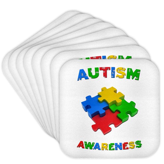 3dRose, Autism Awareness Colorful Puzzle Pieces, Set of 8 Coasters - Soft